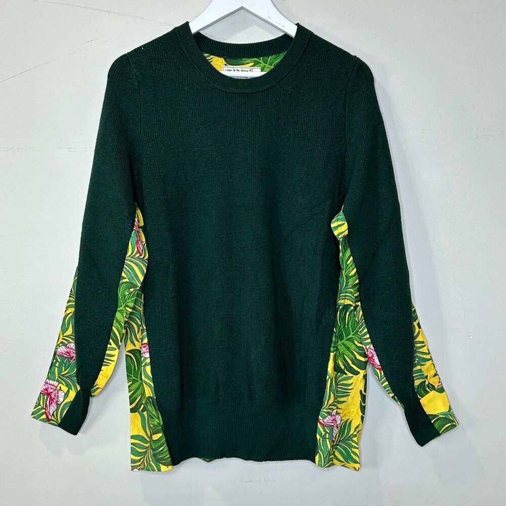 Sandrine Rose Butterfly Fern Wool Mixed Media Sweater Oversized Women M NWT